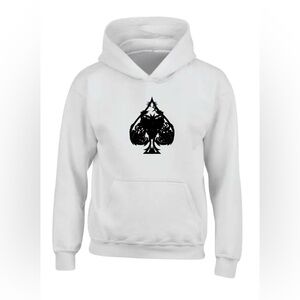 White Hoodie with Black Spade Design